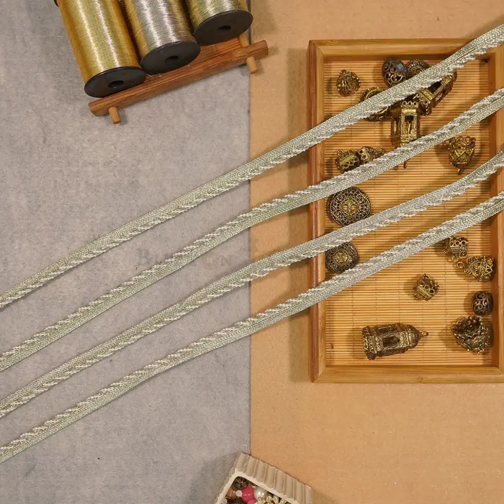 Metallic Yarn Pearl Twisted Cord Lace