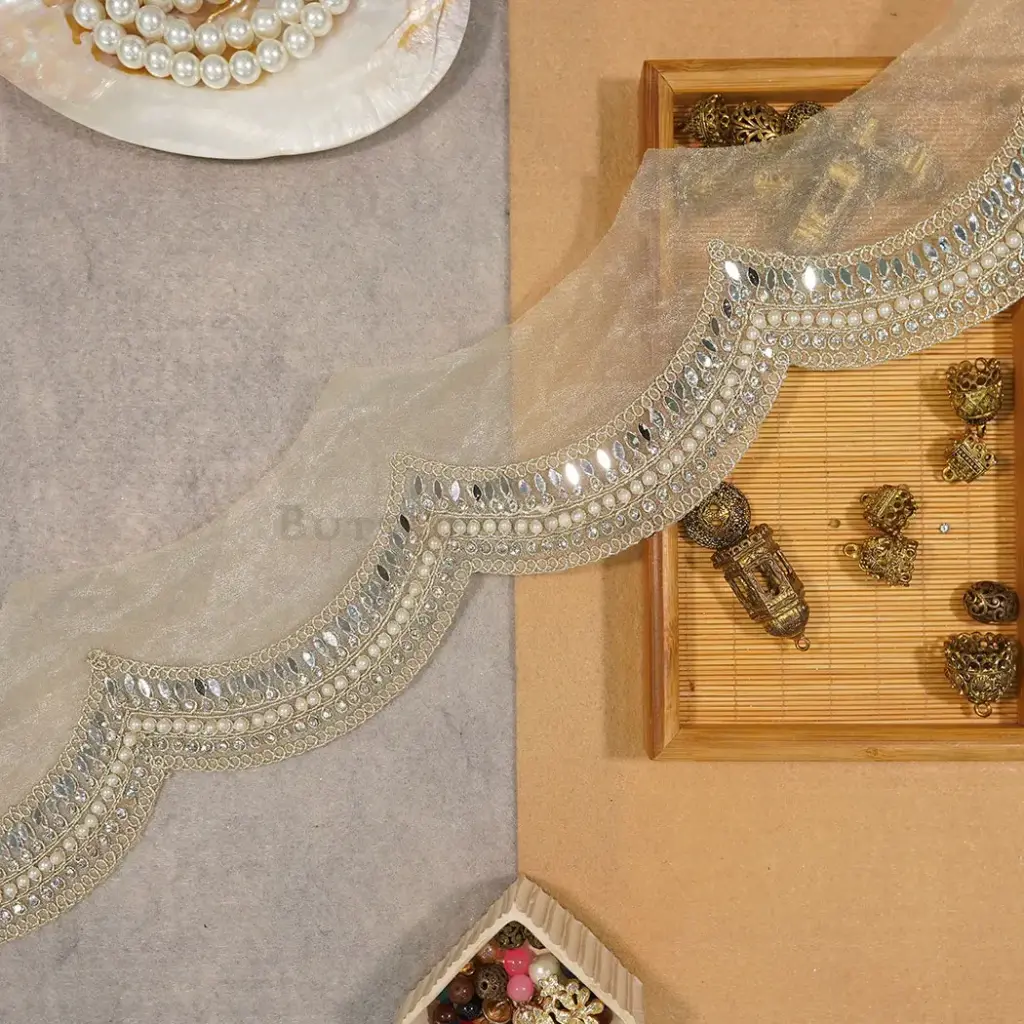 Metallic Yarn, Pearl, Stone, Mirror Lace