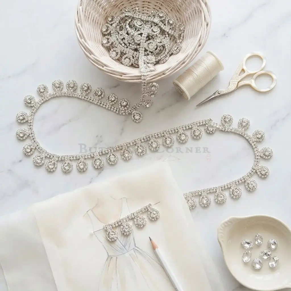 Crystals, Rhinestones, Fringe Trim, Teardrop Hanging Lace