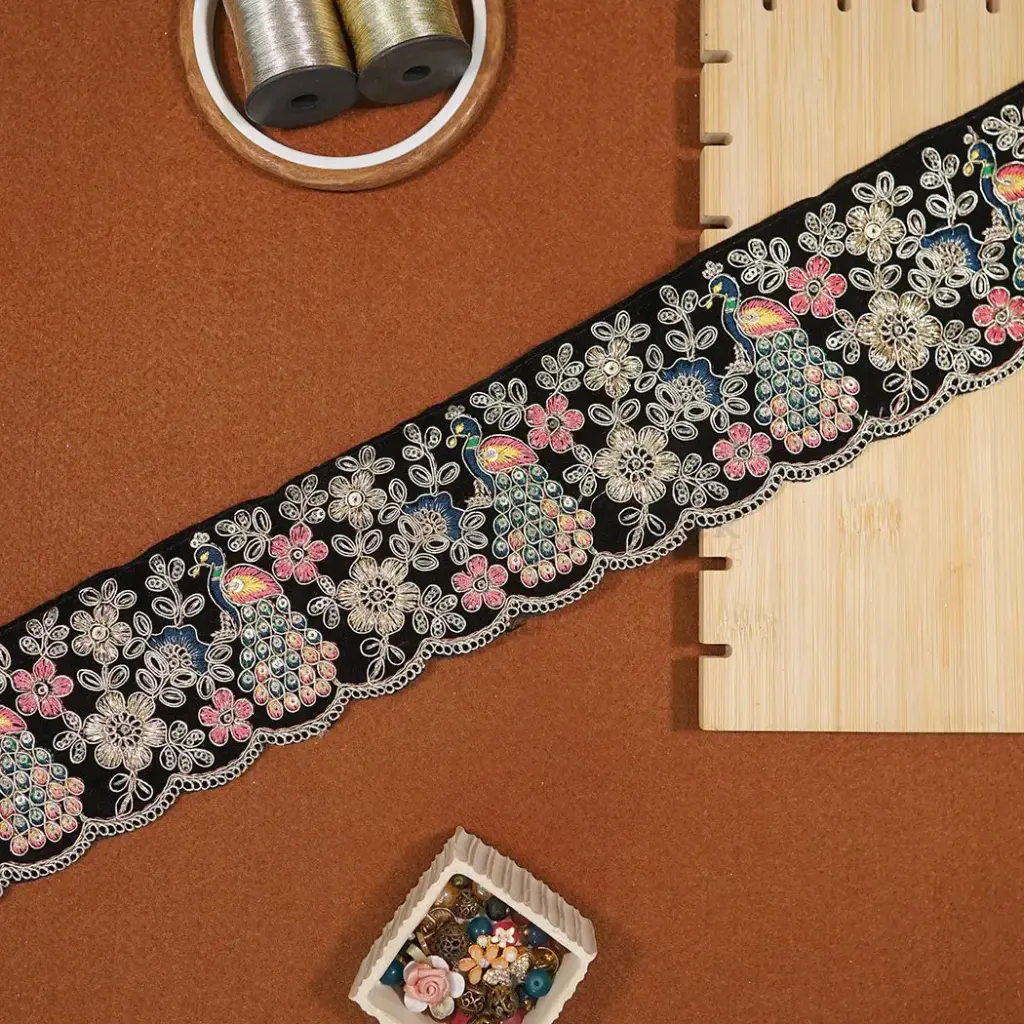 Metallic Yarn Sequence lace in Velvet Fabric