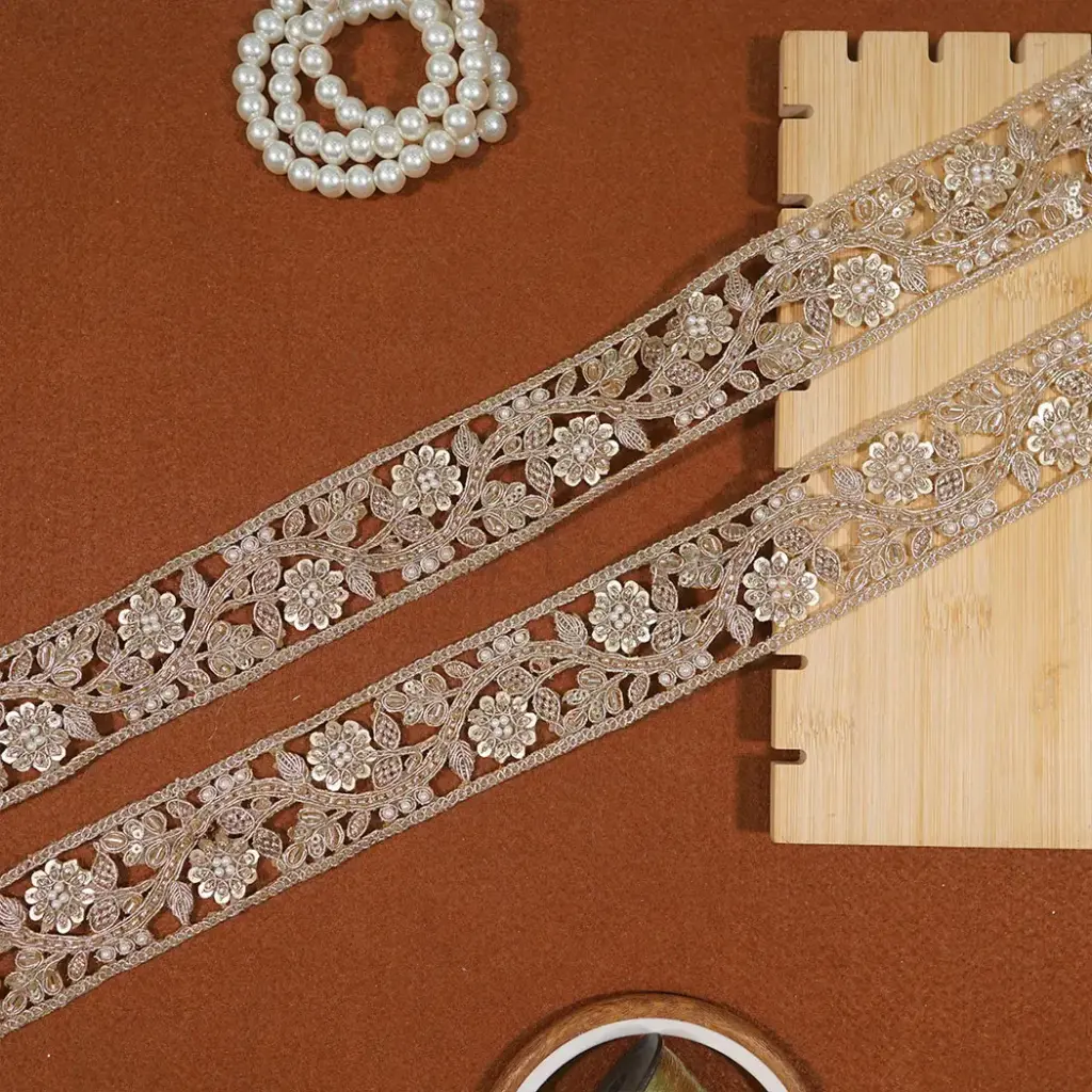 Fancy Metallic Yarn, Glass Beads, Sequence Lace