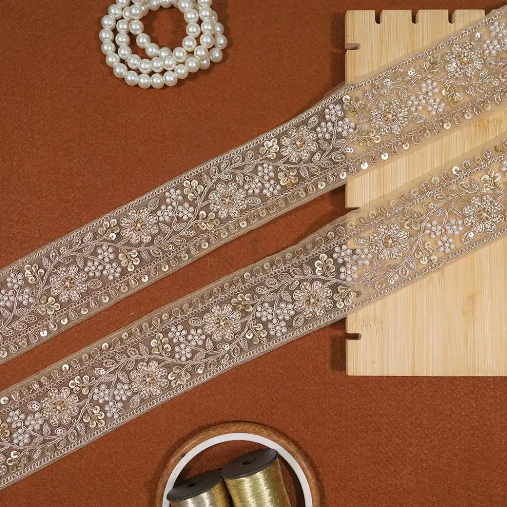 Fancy Metallic Yarn, Glass Beads, Sequence Lace
