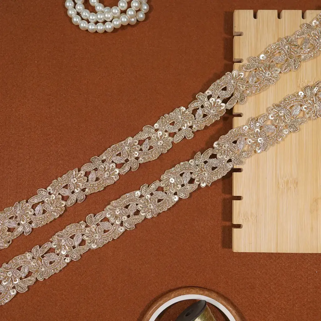 Fancy Metallic Yarn, Glass Beads, Sequence Lace