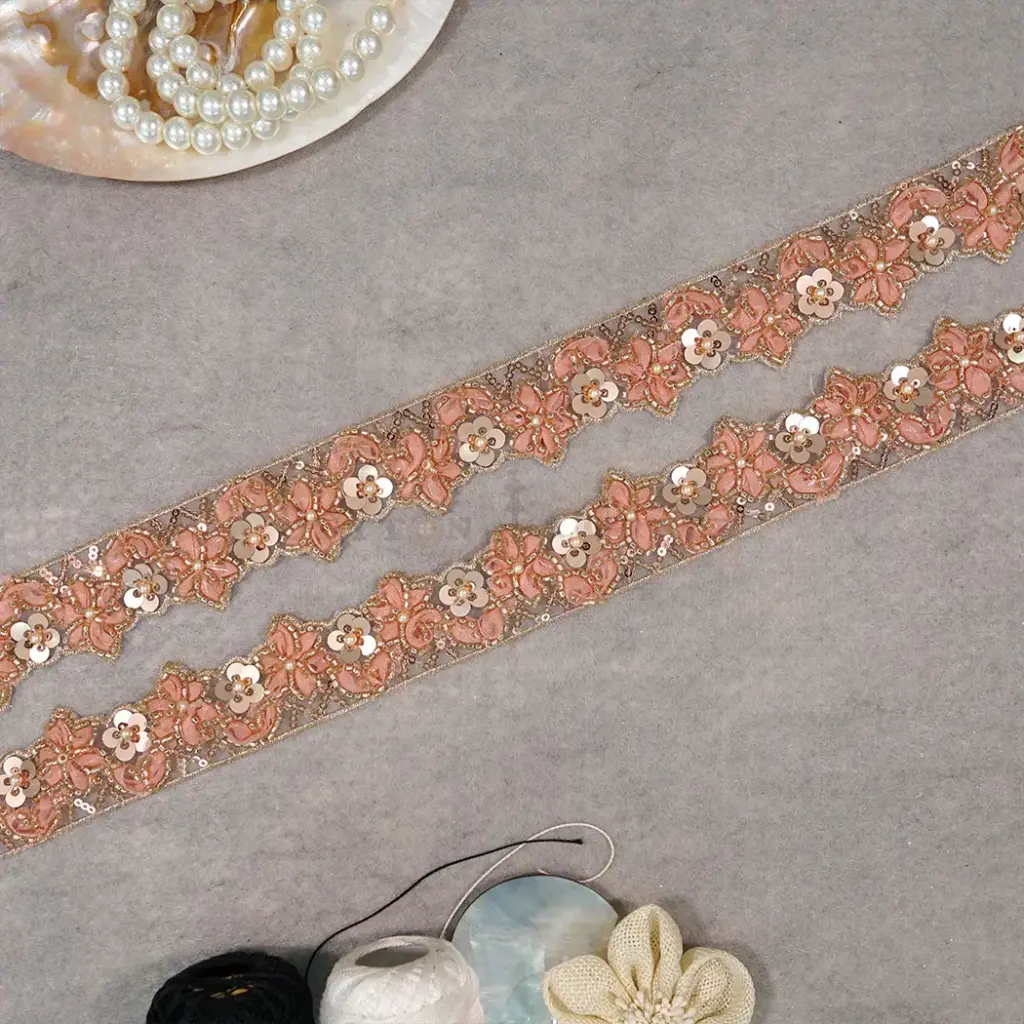 Glass Beads, Sequence Lace In Organza Fabric