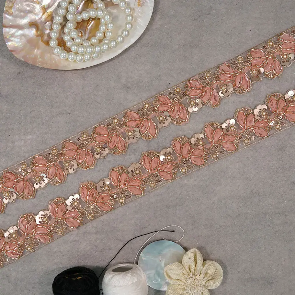 Glass Beads, Sequence Lace In Organza Fabric