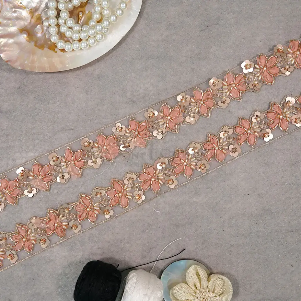 Glass Beads, Sequence Lace In Organza Fabric