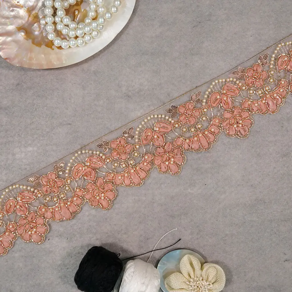 Glass Beads, Sequence Lace In Organza Fabric
