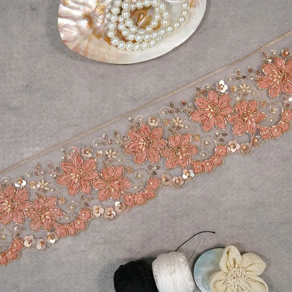 Glass Beads, Sequence Lace In Organza Fabric