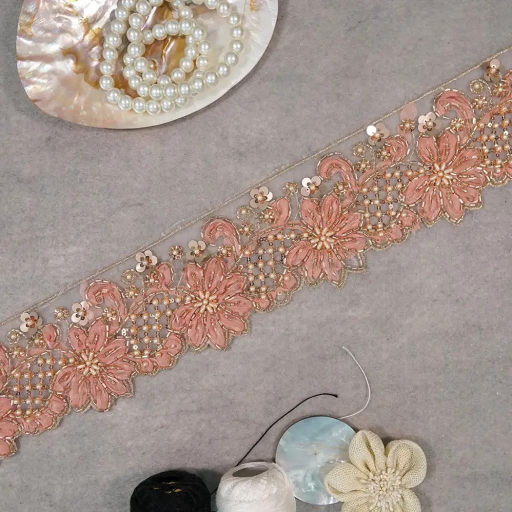 Glass Beads, Sequence Lace In Organza Fabric
