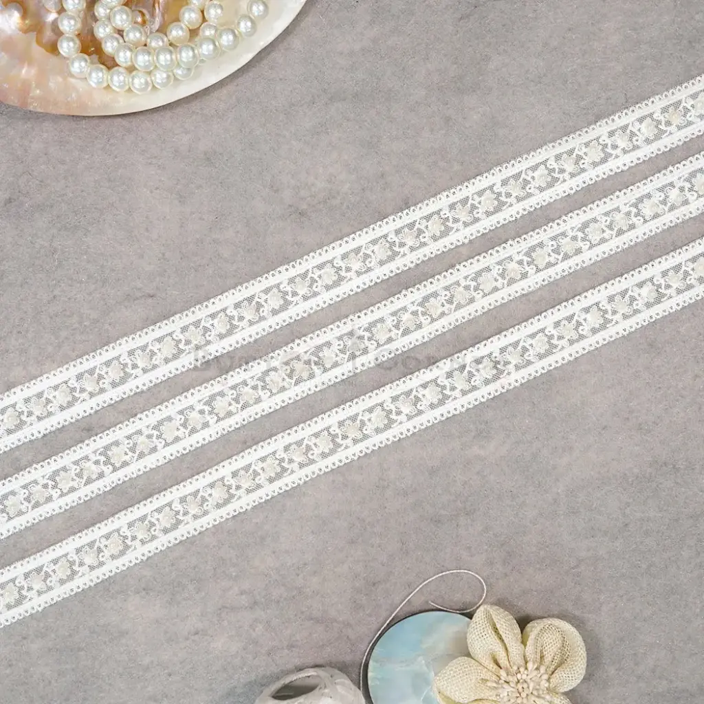 One Side Border Net Lace With Pearl
