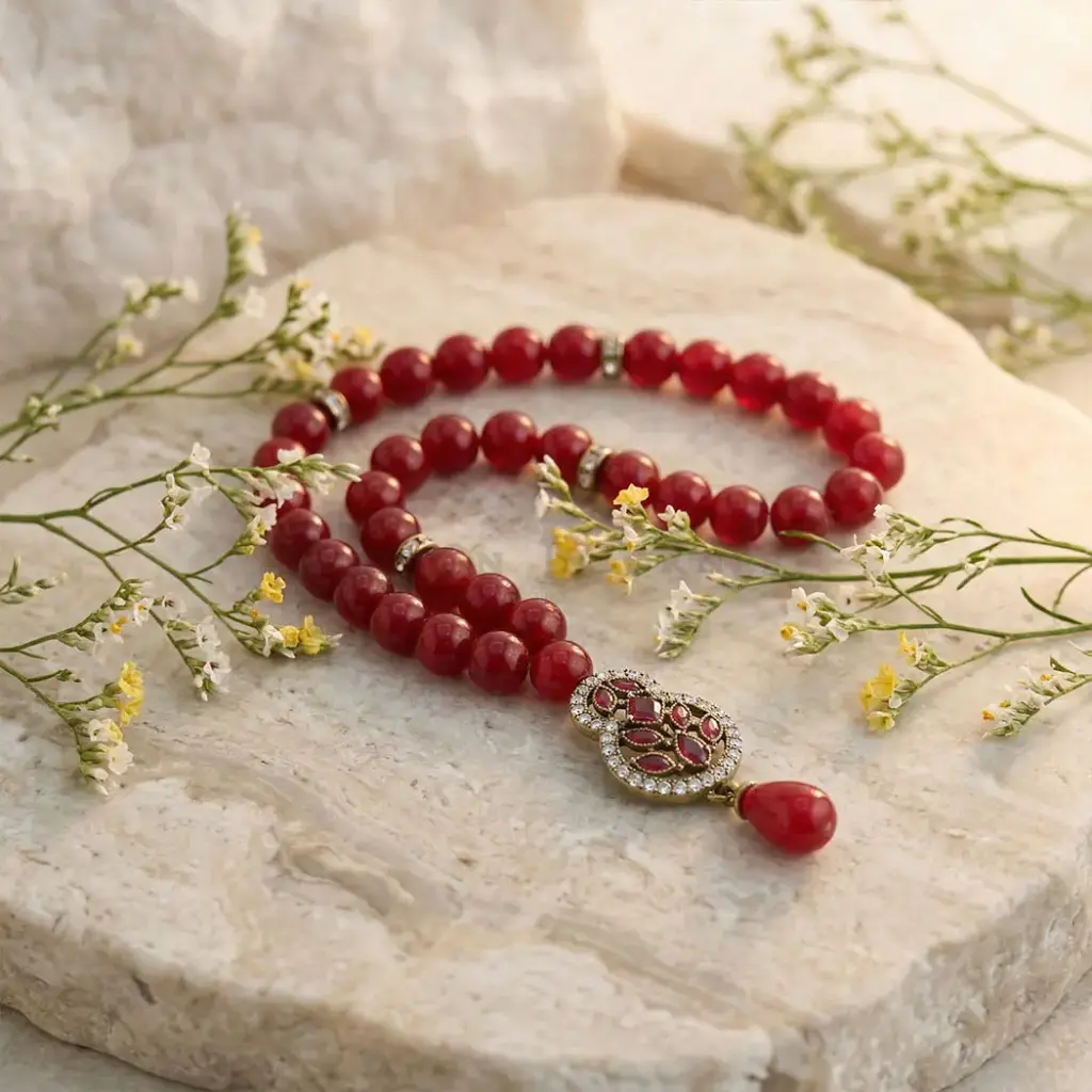 8mm Red Beads Elegant Tasbih For Muslim Prayer