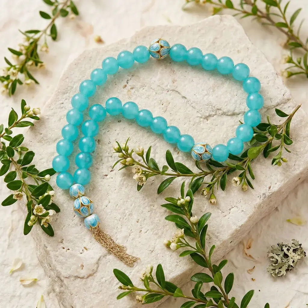 33 Aqua Beads Elegant Islamic Prayer Tasbih
