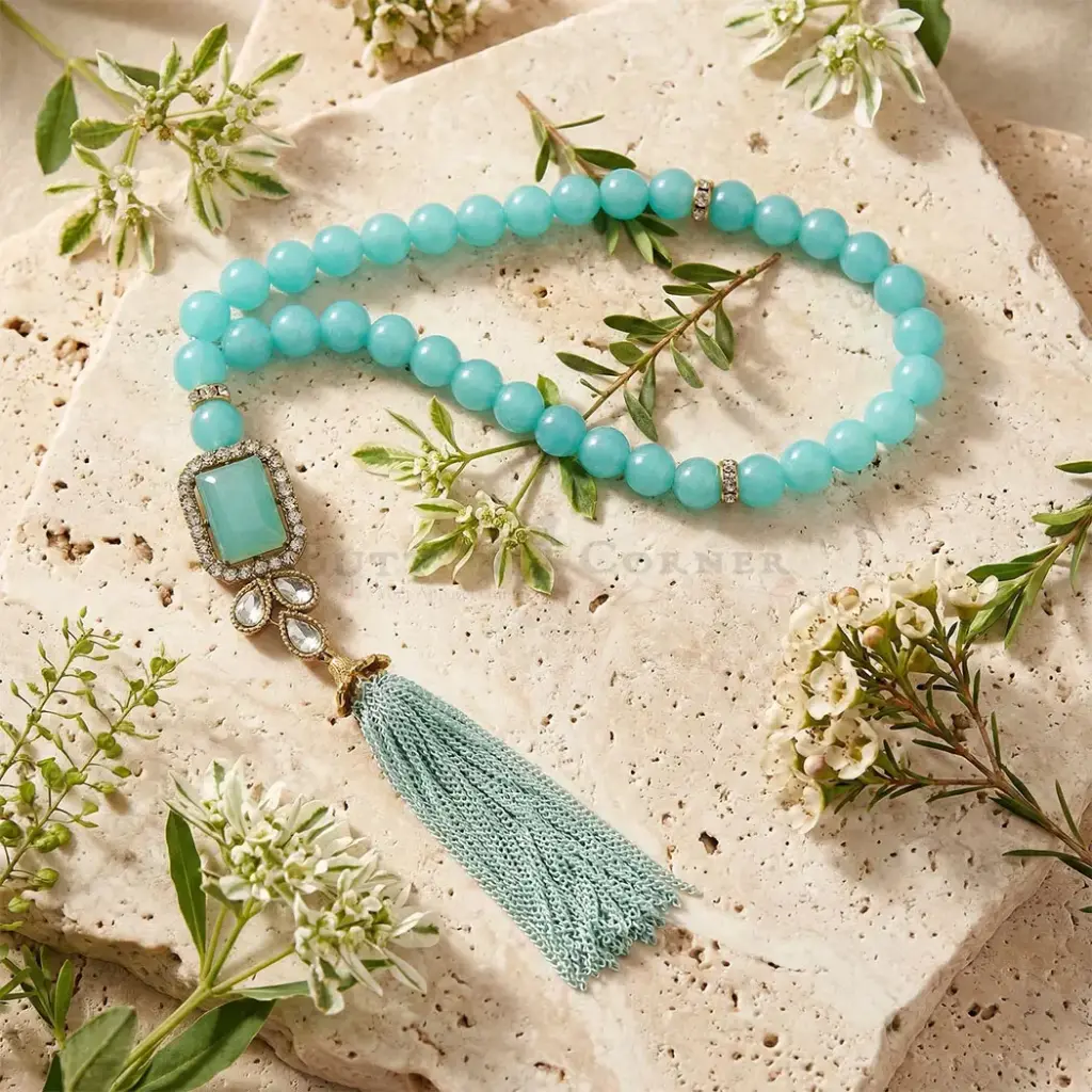 33 Aqua Beads Elegant Islamic Prayer Tasbih
