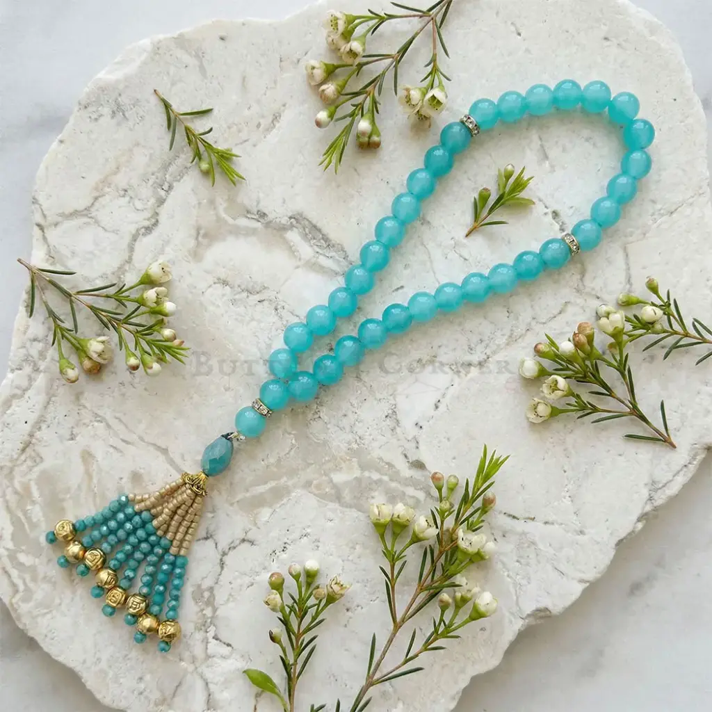 33 Aqua Beads Elegant Islamic Prayer Tasbih