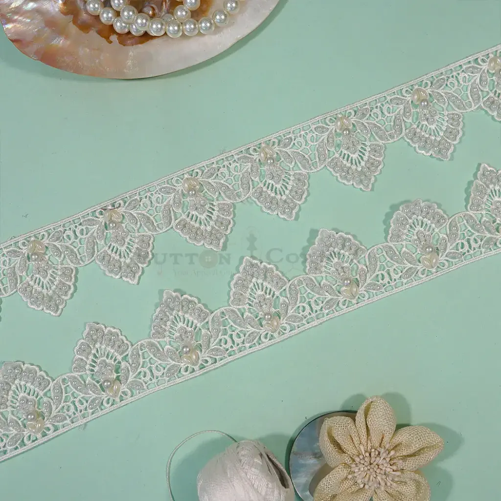 Shuttle Organza Cutwork Lace With Pearl