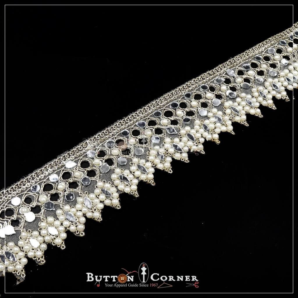 Fancy Metallic Yarn Pearl Lace