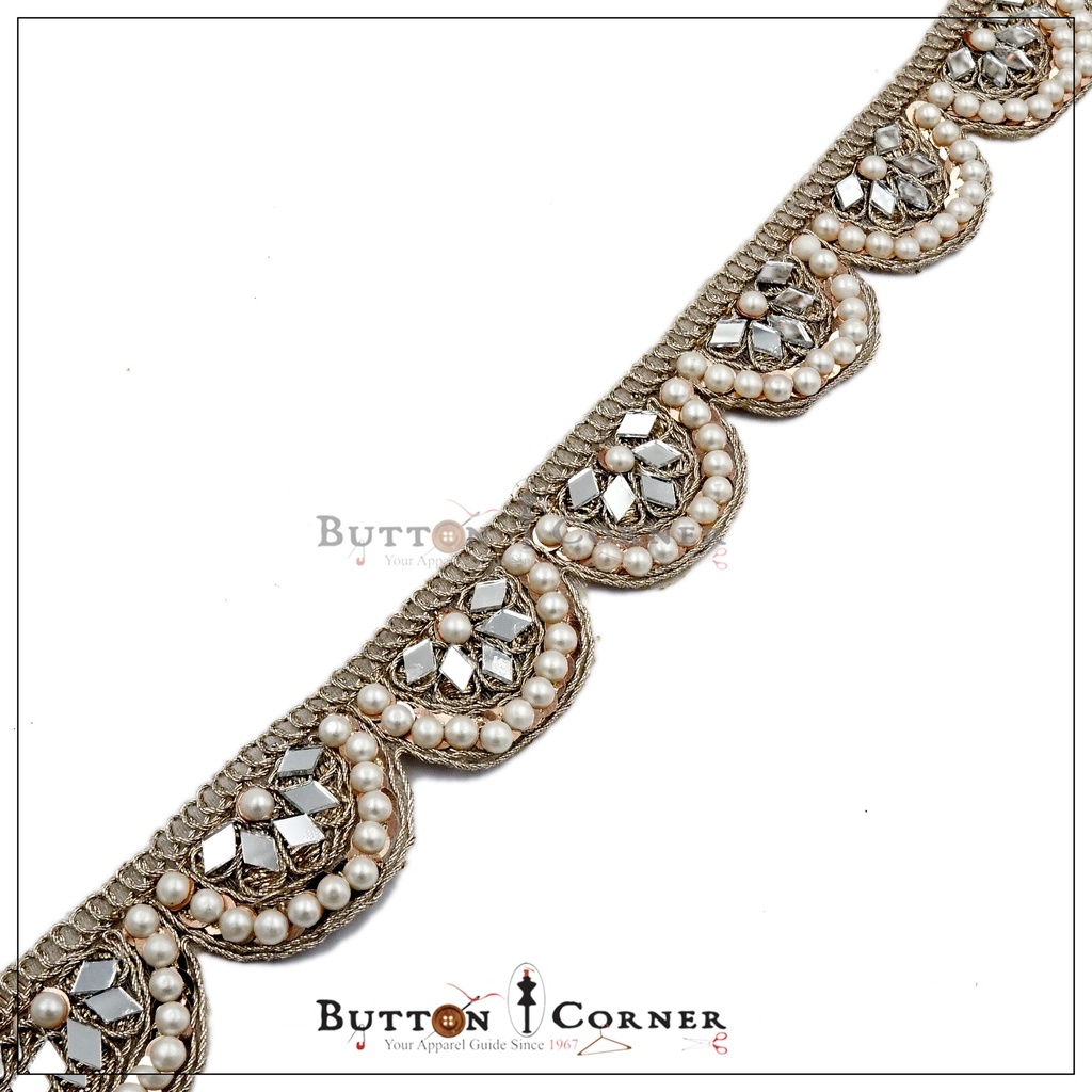 Fancy Metallic Yarn Pearl Lace