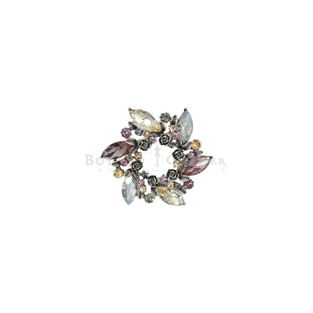 Elegant Flower Brooch In Multicoloured Crystals