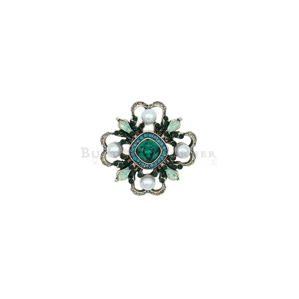 Dainty Cross Flower Shape Pearl Rhinestone Brooch