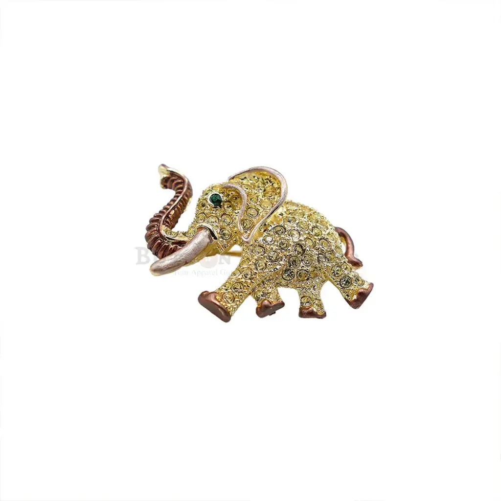 Gold-Plated Crystal Elephant Brooch 
