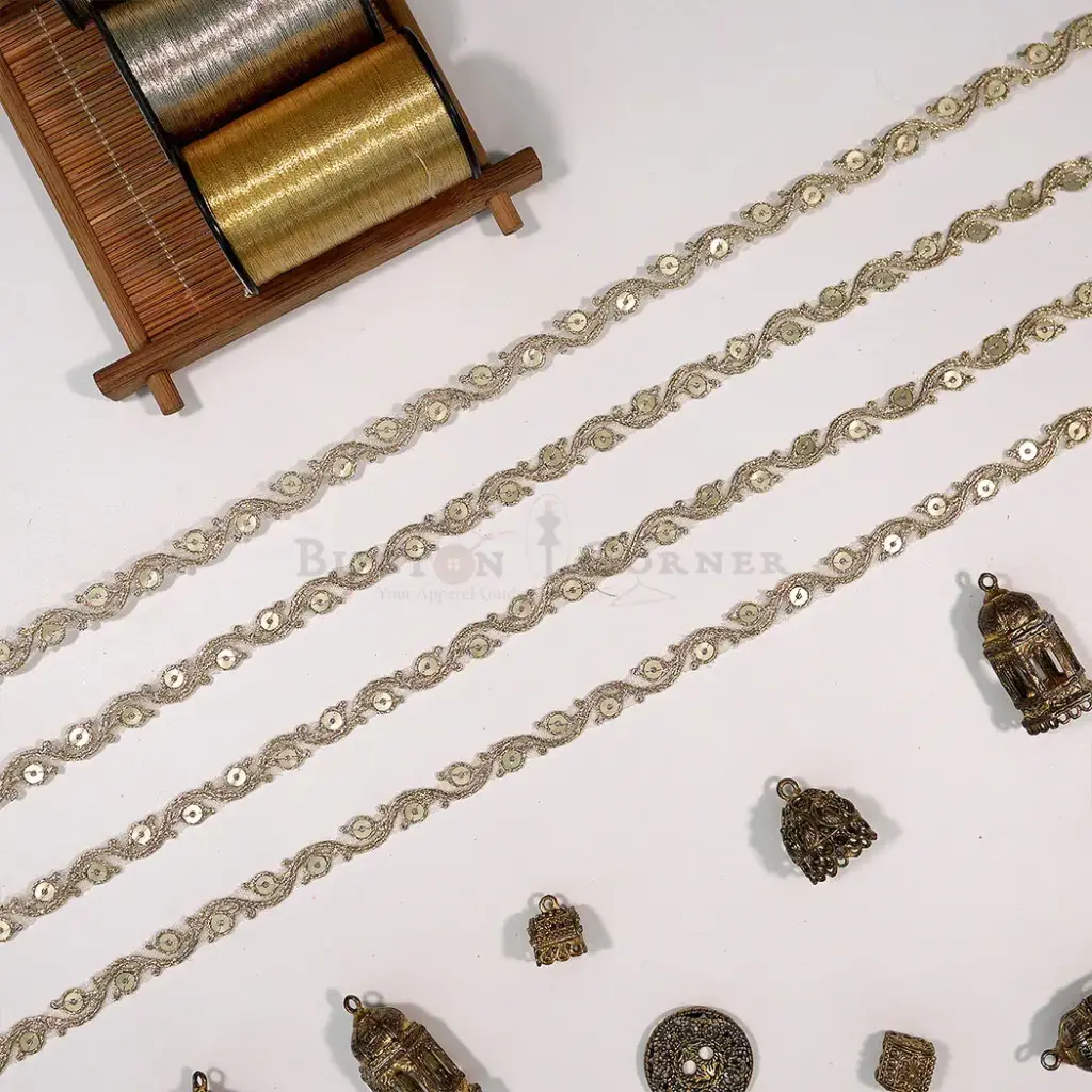 Zigzag Design Metallic Yarn Sequence Lace