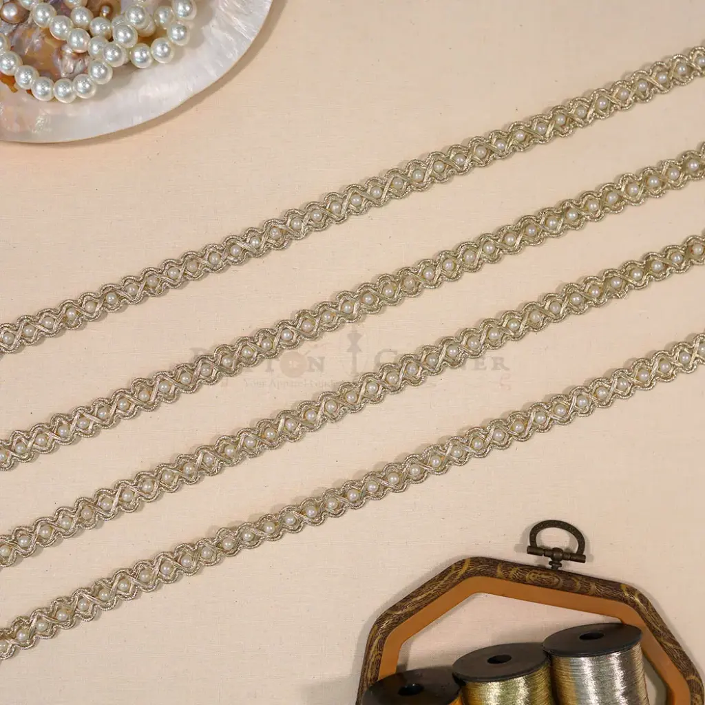 Zigzag Design Metallic Yarn, Pearl, Gota Lace