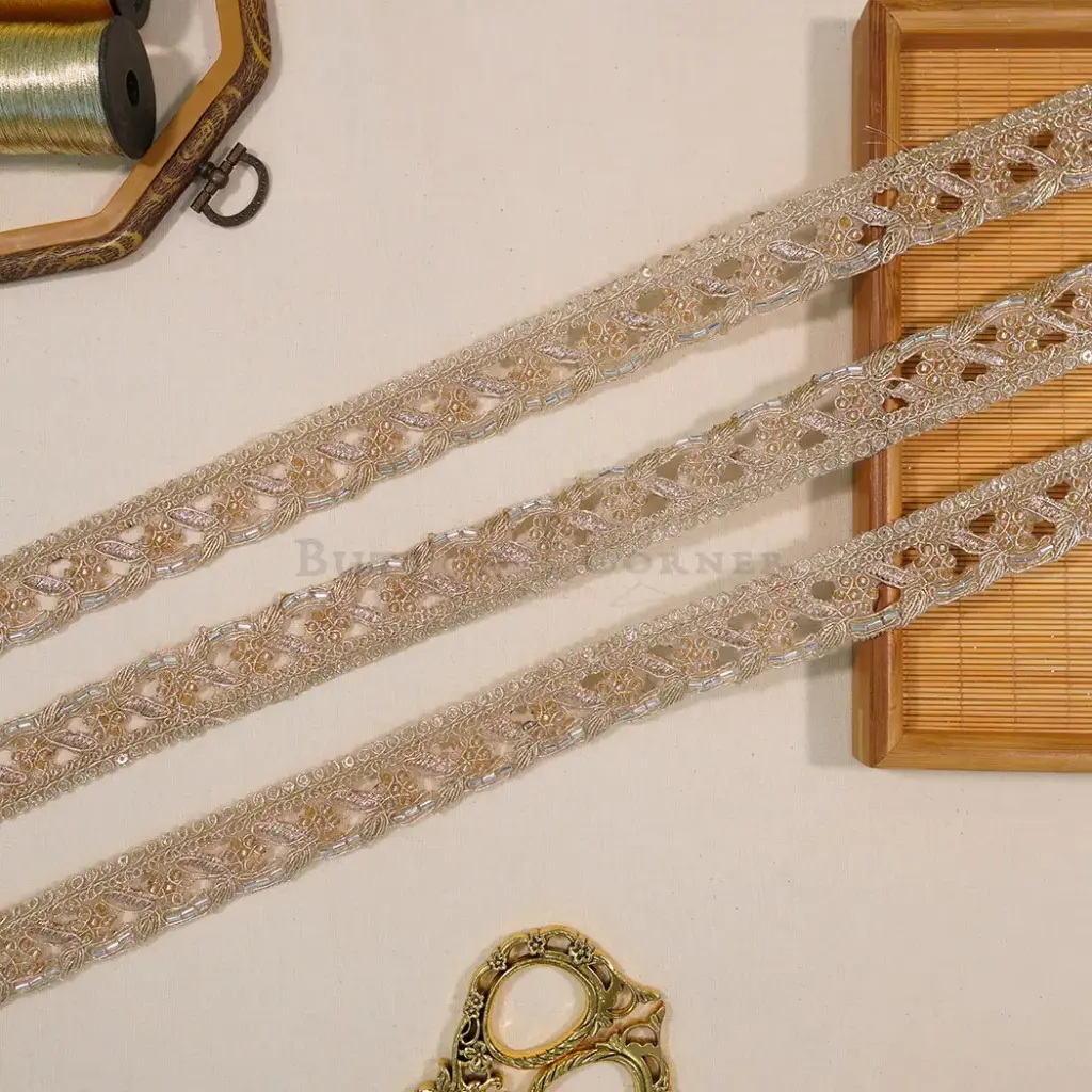 Metallic Yarn, Glass Beads, Sequence Lace