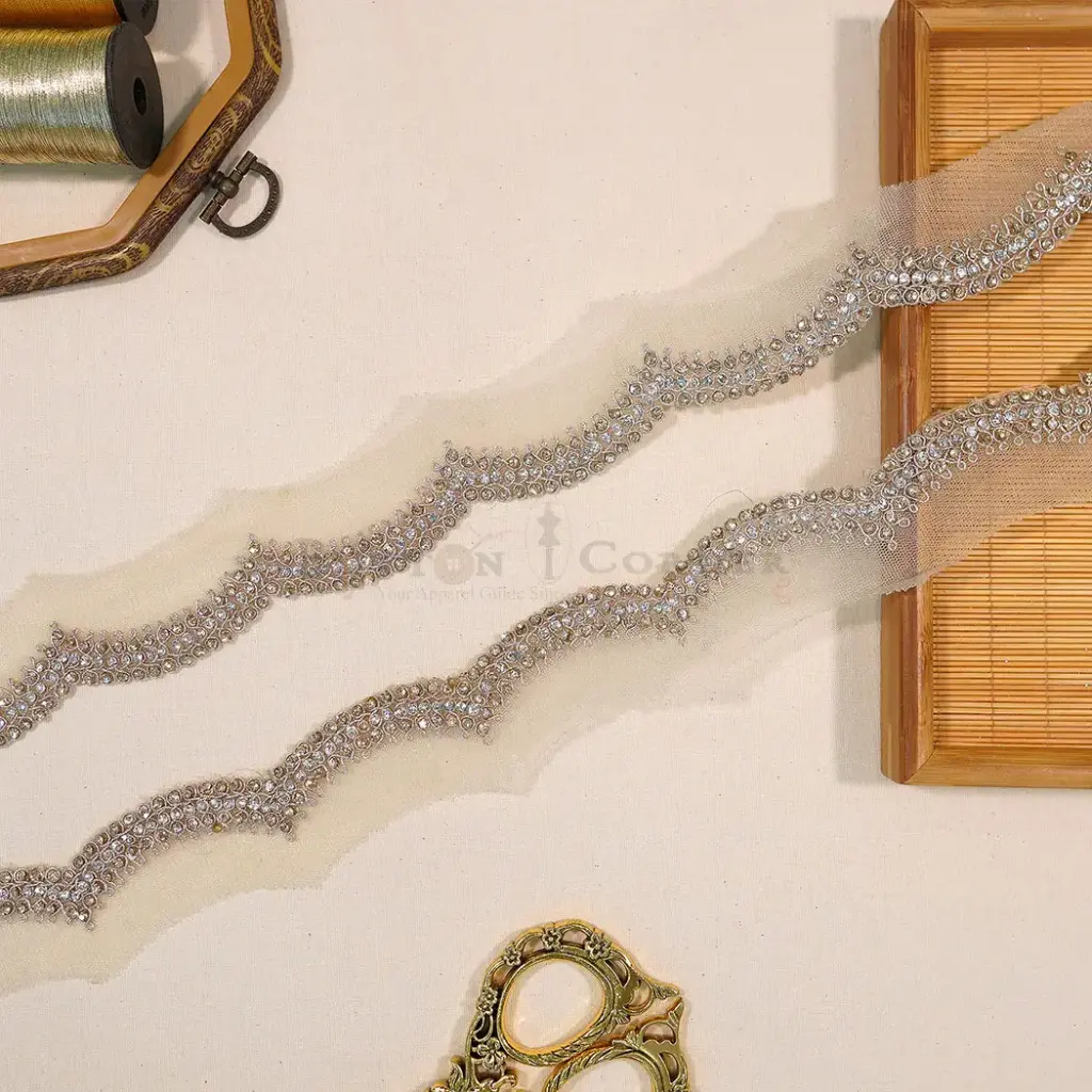 Metallic Yarn, Crystals, Net Lace