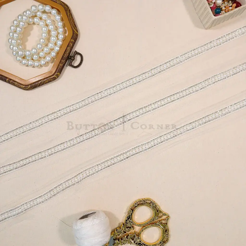 Elegant Pearl, Crystal, Net Lace