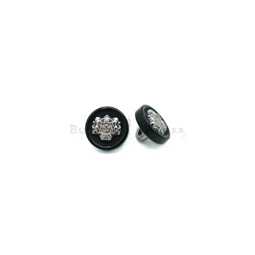 Nontoxic White Mute Plated Coat of Arms Shield Metal Button in Two Parts