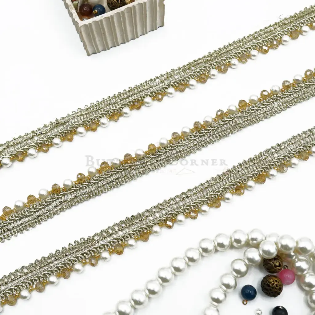 Metallic Yarn, Pearl & Crystals, Edge Lace