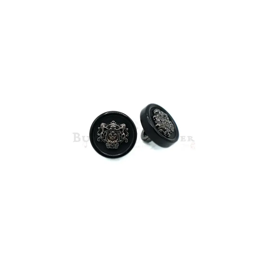 Gun Black-Plated Coat of Arms Shield Metal Button in Two Parts