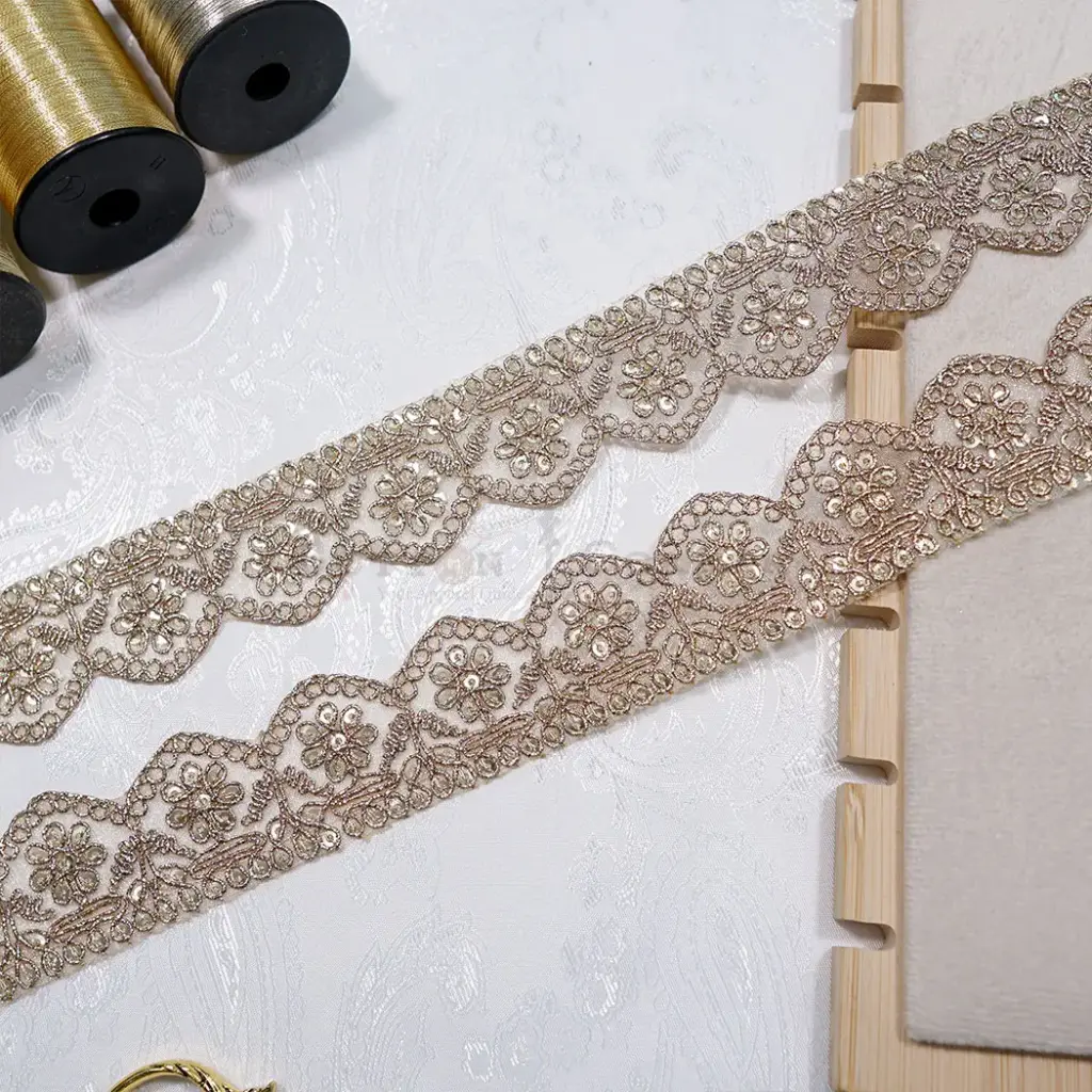 Fancy Metallic Yarn Sequence Lace