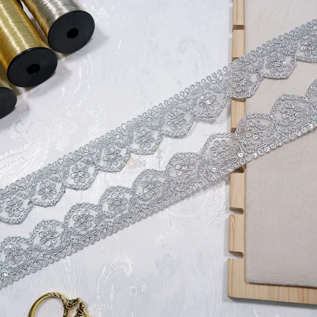 Fancy Metallic Yarn Sequence Lace