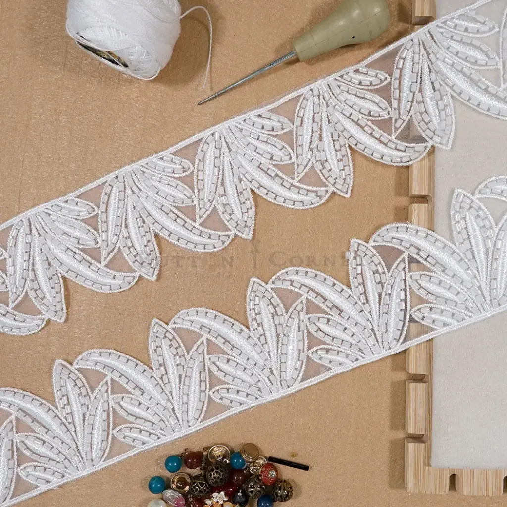 Embroidery Thread, Glass Beads, Net Lace