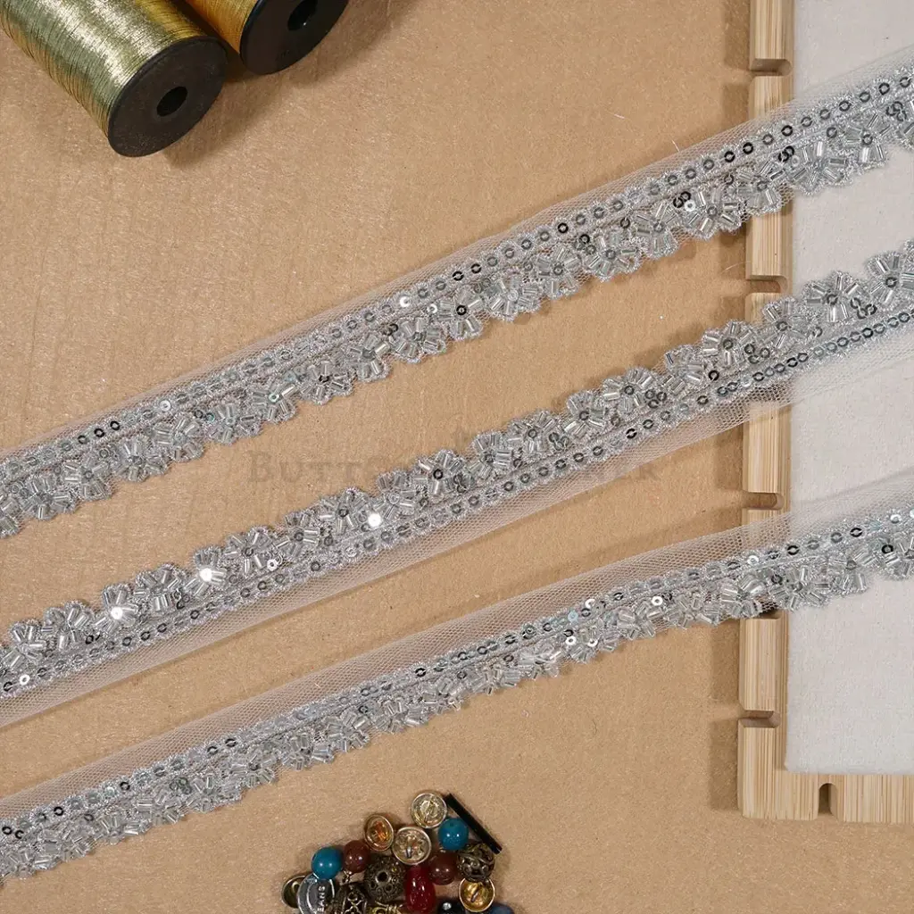 Metallic Yarn, Glass Beads, Sequence Lace