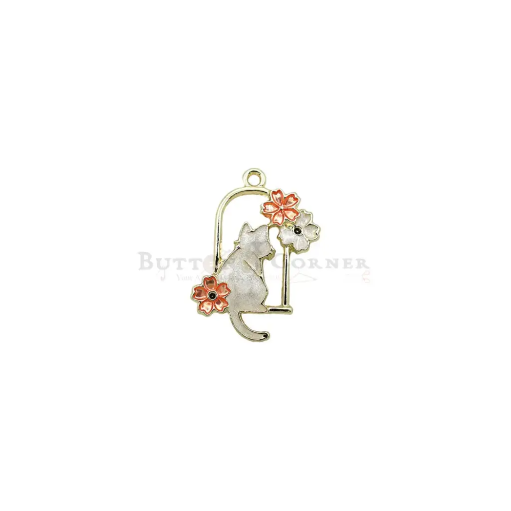 Gold Plated Floral Wreath Cat Pendant