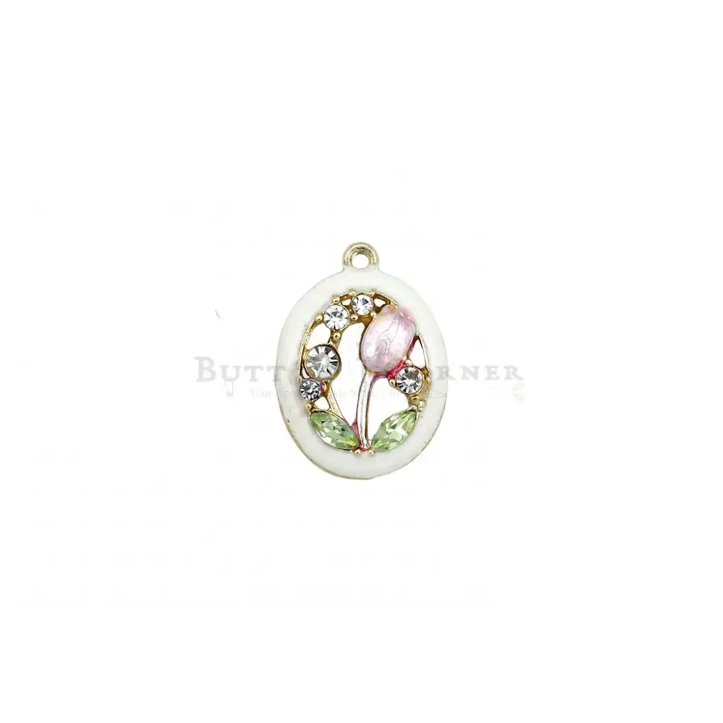 Gold Base Rhinestones Tulip Design Pendant