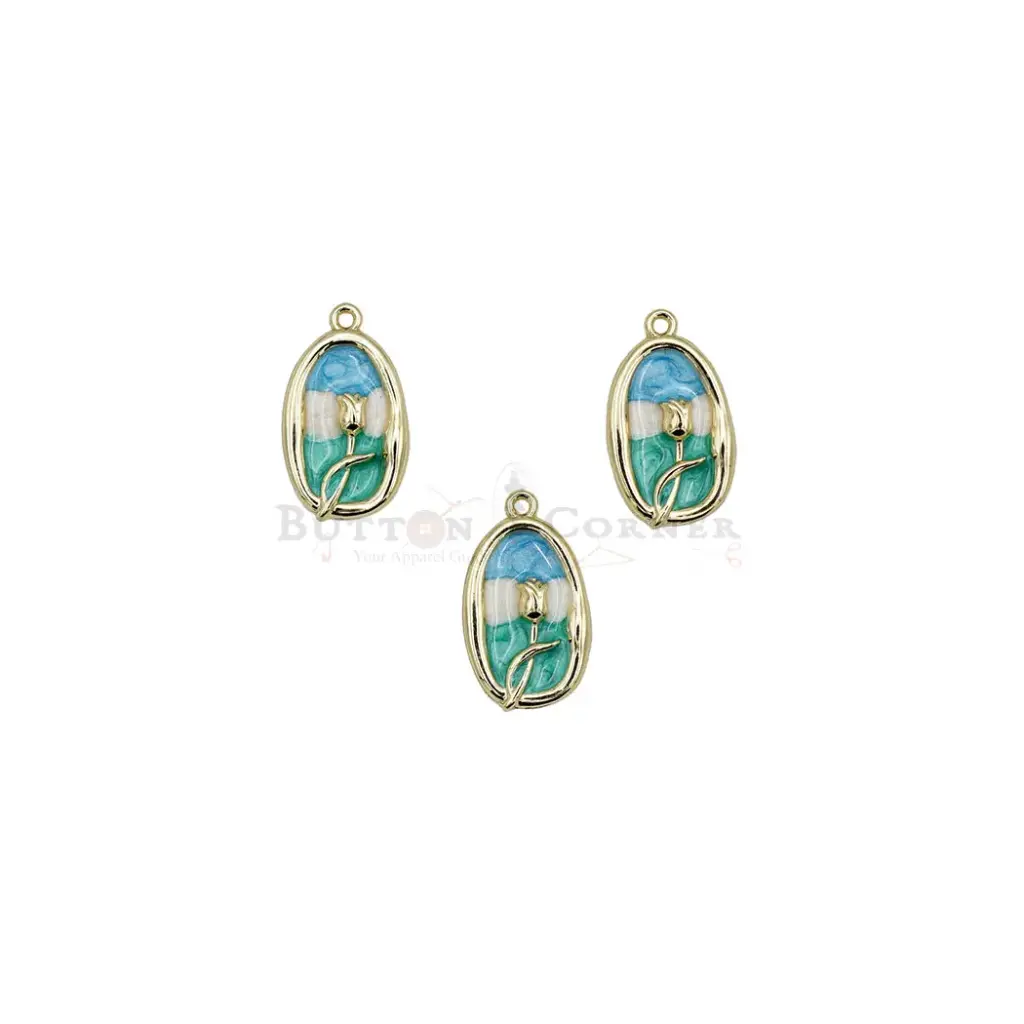 Oval Frame Floral Design Enamel Pendant