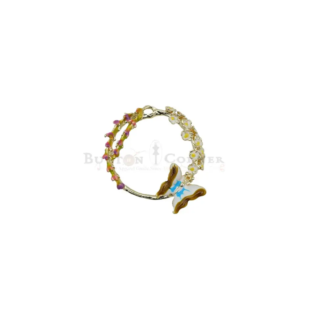 Enamel Butterfly Flower Decorative Ring Pendant 
