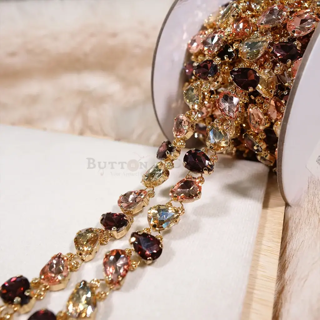 Gold Base Tear Drop Prong Fancy Chain