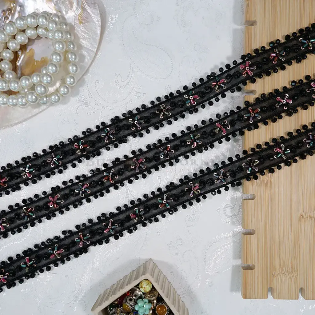 Embroidery Thread, Multi Glass Beads, Pearl, Organza, Fancy Lace