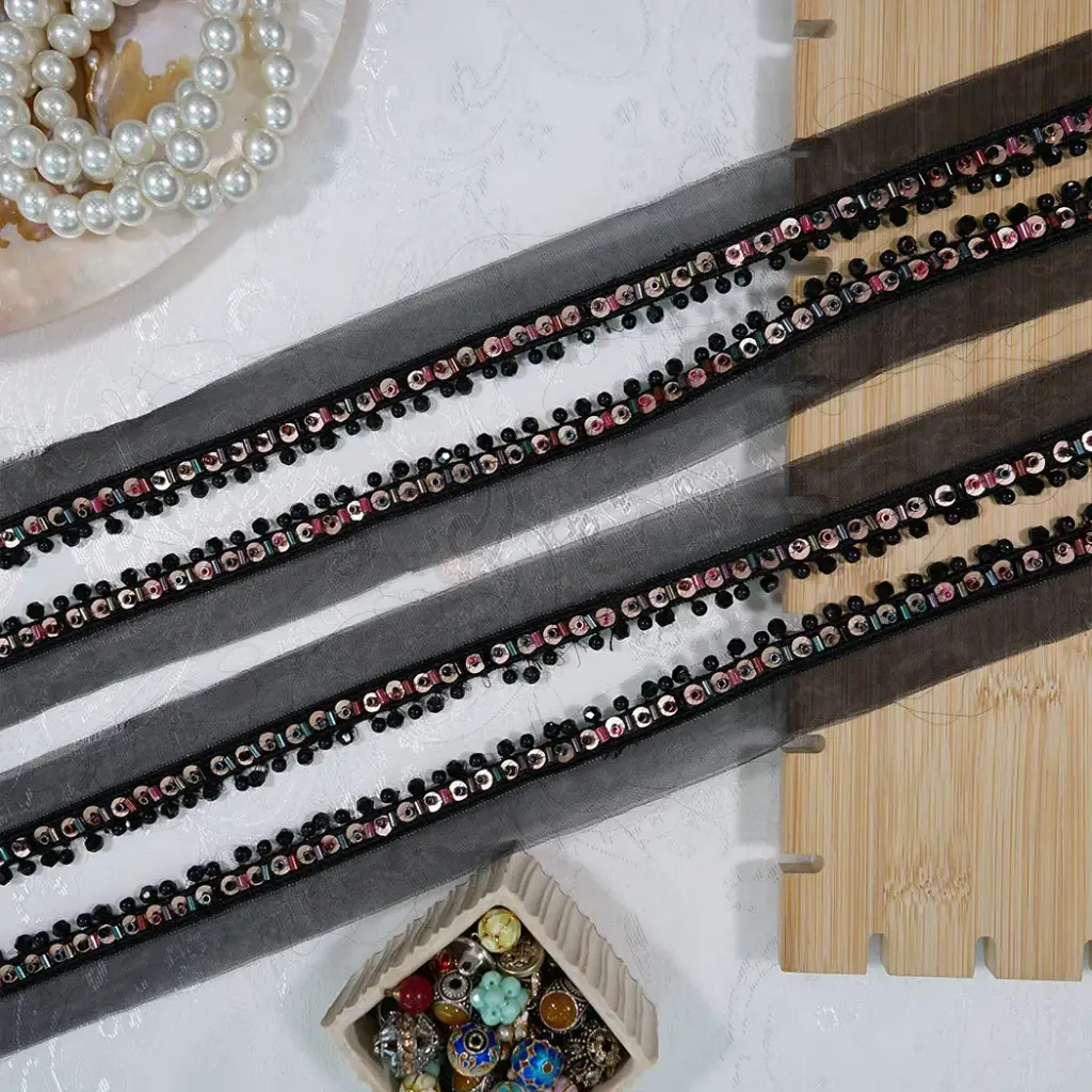 Embroidery Thread, Multi Glass Beads, Pearl, Organza, Edge Lace