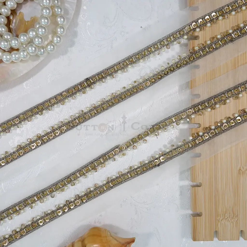 Metallic Yarn, Glass Beads, Pearl, Organza, Edge Lace