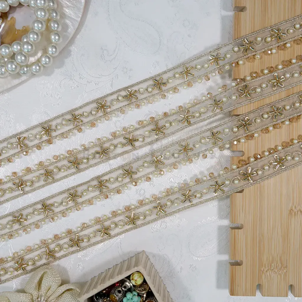 Metallic Yarn, Glass Beads, Pearl, Organza, Fancy Lace