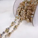 Gld Base Emerald-Cut Crystal Prong Cluster Fancy Chain