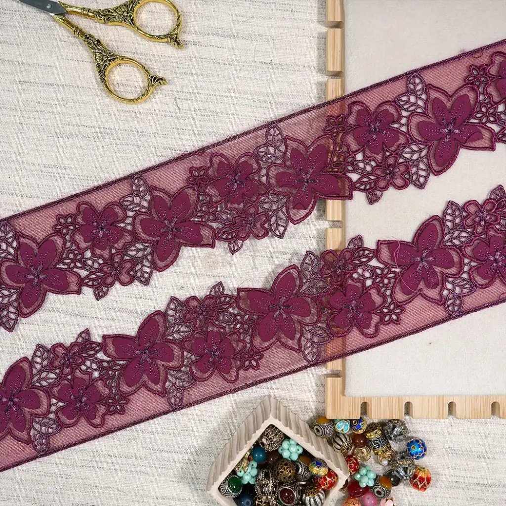Blossom Design Embroidery Thread Net Lace