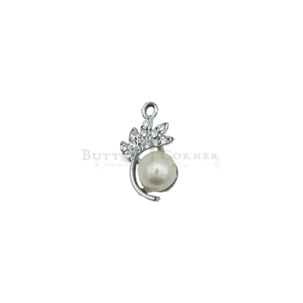 Blossom Design Pearl, Rhinestone Hanging Button