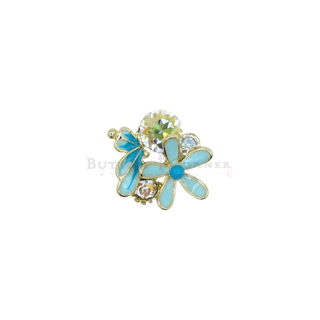 Enamel Flower & Butterfly Wing Cluster Rhinestone Pendant