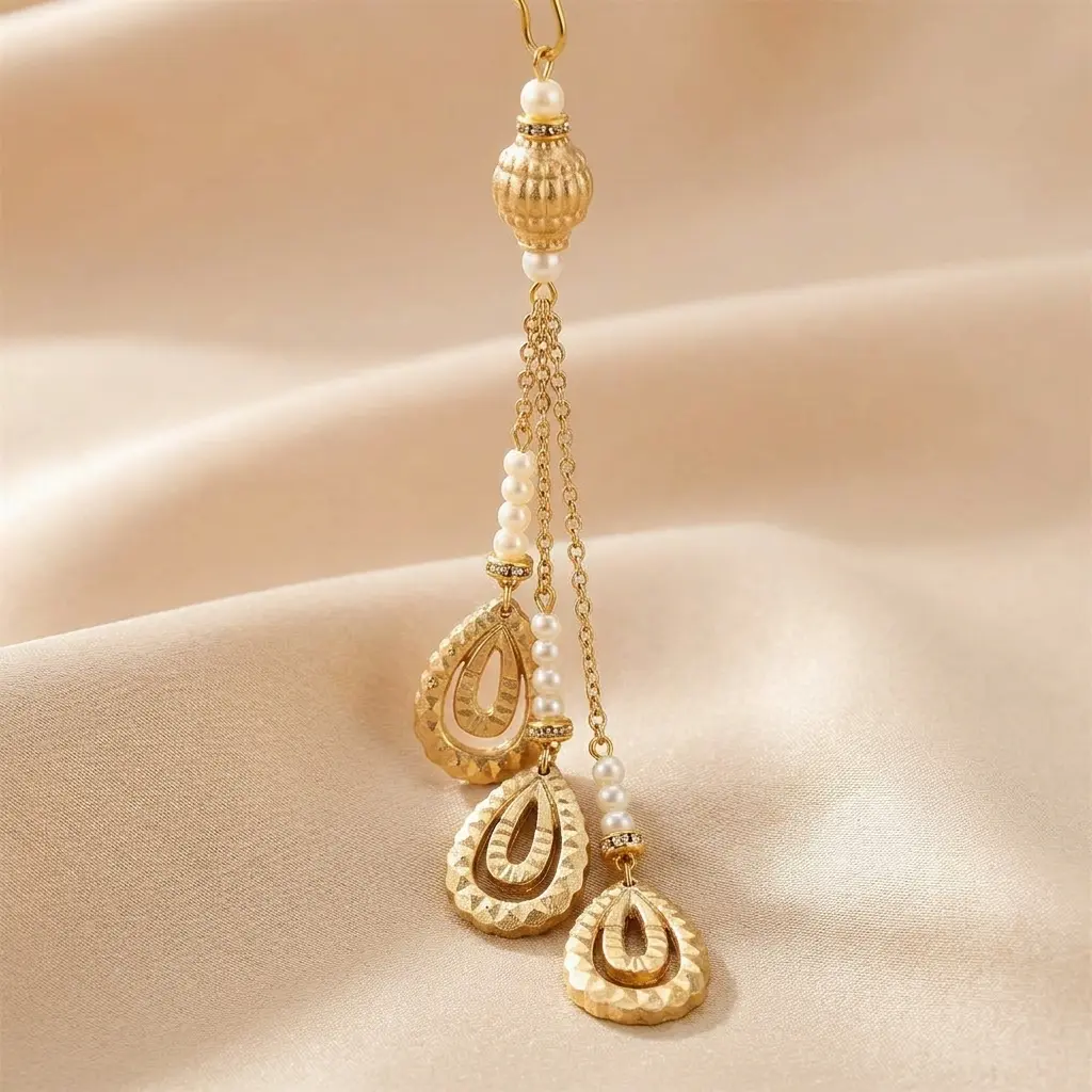 Chain & Pearl Triple Strand Chandelier Tassel